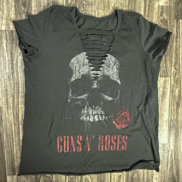 Guns N’ Roses Skull Cutout Band Tee Distressed Rock Shirt Black Grunge Punk - Picture 1 of 6